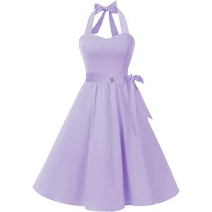 Topdress Women'sVintage Polka Audrey Dress 1950s Halter Retro Cocktail Dress (Medium, Lavender)