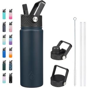 BJPKPK Insulated Water Bottles with Straw Lid, 22oz Cold & Hot Thermo, Stainless Steel Metal Water Bottle with 3 Lids, Reusable Thermo, Cups, Mugs for Daily Use-Navy Blue