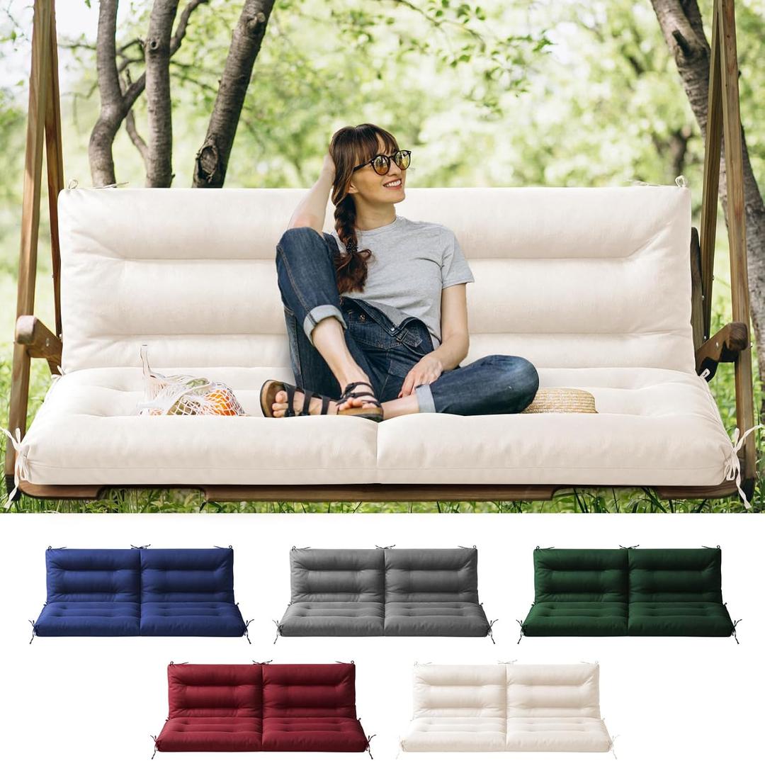 Porch Swing Cushions, Waterproof Patio Swing Cushions Replacement for Outdoor Furniture, 2-3 Seater Outdoor Swing Bench Cushion with Backrest for Patio,Porch, Garden,Backyard, 60x40 (Cream)