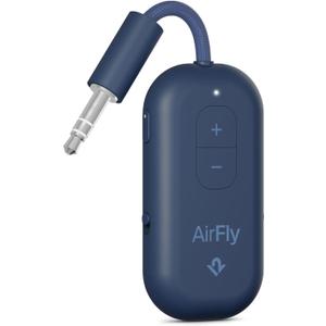 Twelve South AirFly Pro 2 Bluetooth 5.0 Transmitter/Receiver for TV/Airplane to 2 Wireless Headphones  Wireless Adapter for AirPods, Airplane, Car, Gym, Home, Use with Any 3.5 mm Audio Jack, Blue