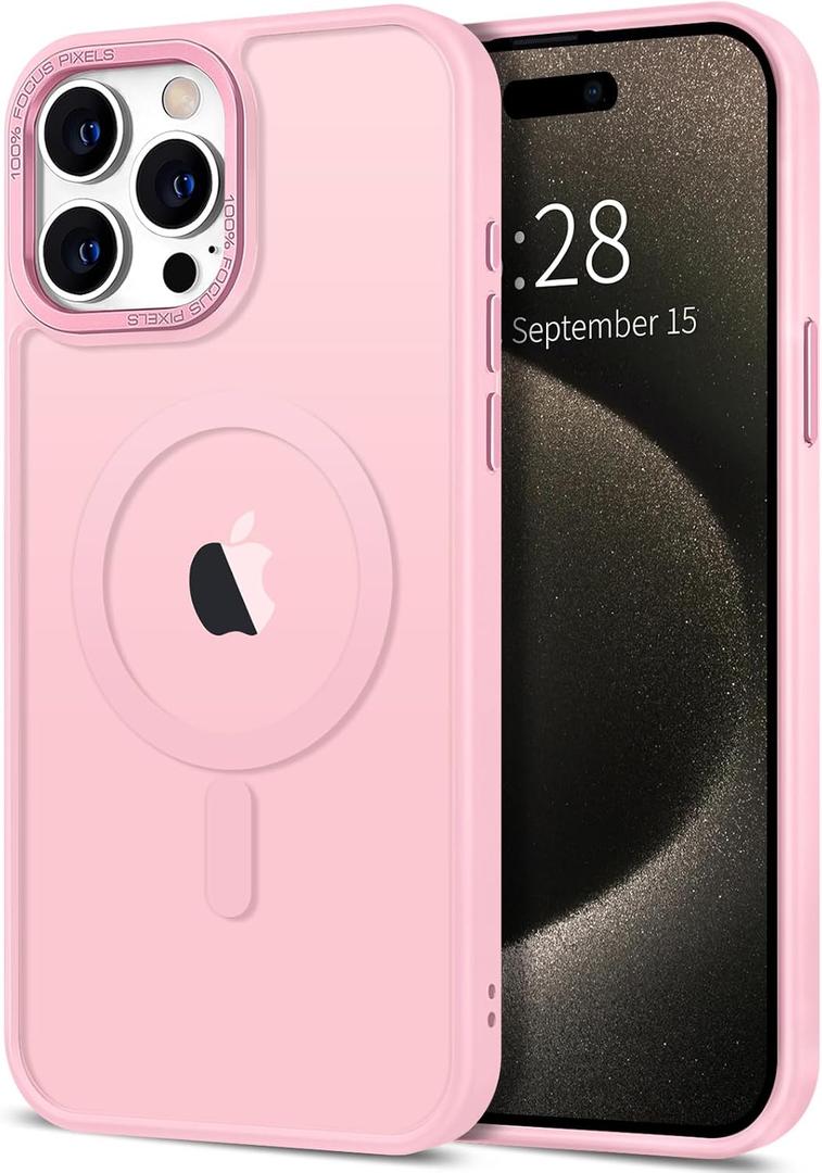 Hython Case for iPhone 15 Pro Case Magnetic Translucent Matte Phone Cases 6.1" [Compatible with MagSafe] Thin Slim Fit Shockproof Bumper Hard Protective Cover for Women Men Girls, Frosted Tender Pink