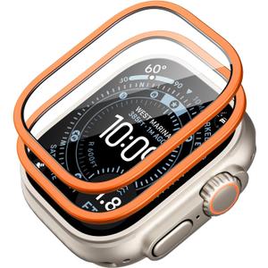 ESR Armorite Screen Protector for Apple Watch Ultra 3 2025 /Ultra 2 /Ultra (49 mm), Military Grade Protection, Tempered Glass Film with Aluminum Alloy Frame, Anti-Scratch, 2 Pack, Orange