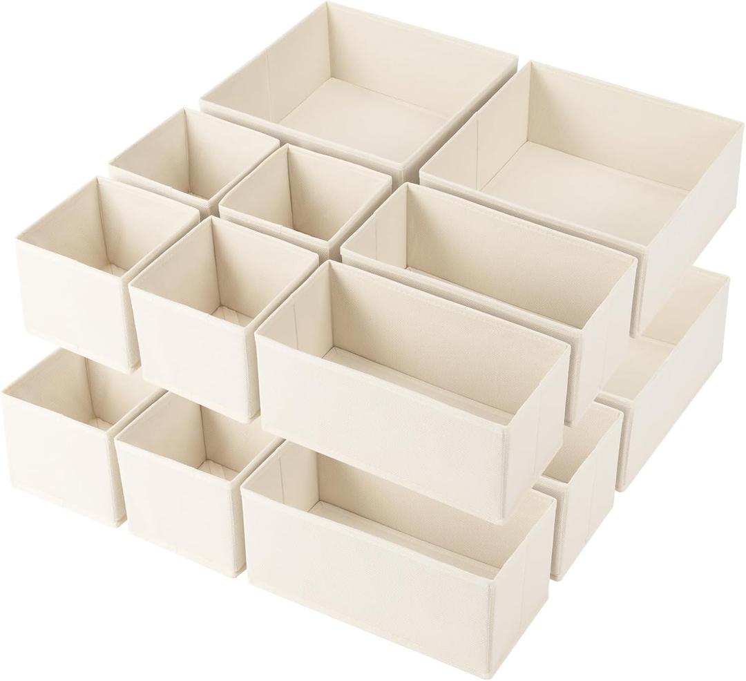 Criusia Drawer Organizer Clothes,16 Pack Underwear Drawer Organizers, Foldable Closet Organizers and Storage Dresser Drawer Dividers Clothing Organizer for Clothes, Socks, Scarves, Bra, Ties (Beige)