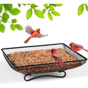 MIXXIDEA Ground Bird Feeder Tray 11x11 Inches, Metal Platform Mesh Seed Tray for Bird Feeders, Great Attracting Garden Yard Decoration for Wild Birds Squirrels Dove,1 Pack