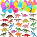 24Pack Easter Eggs with Dinosaur Toys Easter Basket Stuffers Easter Party Favors for Kids Easter Egg Hunt Filler Classroom Prizes