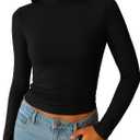 ForeFair Womens Turtleneck Mock Neck Long Sleeve Shirts Going Out Double Lined Crop Tops Slim Fitted Basic Tee (X-Small, Black)