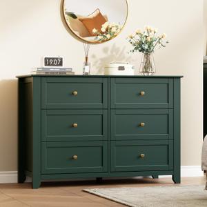 IDEALHOUSE Green 6 Drawer Dresser for Bedroom, Large Dresser with Deep Drawers & Metal Knobs, Modern Wooden Chests of Drawers for Entryway, Hallway (15.7"D x 47.2"W x 31.5"H (6 Drawers))