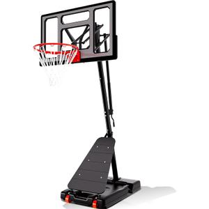AWII SPORT Basketball Hoop Outdoor 40Inch Impact Backboard, 5.3-10FT Height Adjustable Basketball Hoop Goal System with Portable Wheels for Adults (Black, 40inch Backboard)