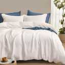 PHF 100% Cotton Muslin Duvet Cover King Size, 3-Layer Guaze Ultra Soft Breathable Textured Linen Like, 3pcs Bedding Comforter Cover Set for All Season, Duvet Set with 2 Pillow Shams, 104"x90", White