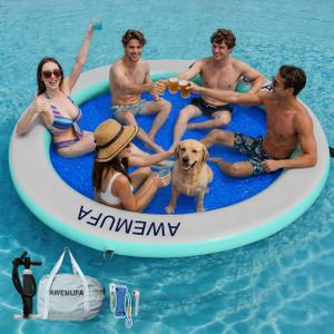 AWEMUFA Inflatable Water Hammock Round Floating Ring with Mesh for Lake, 10ft x 10ft x 8"