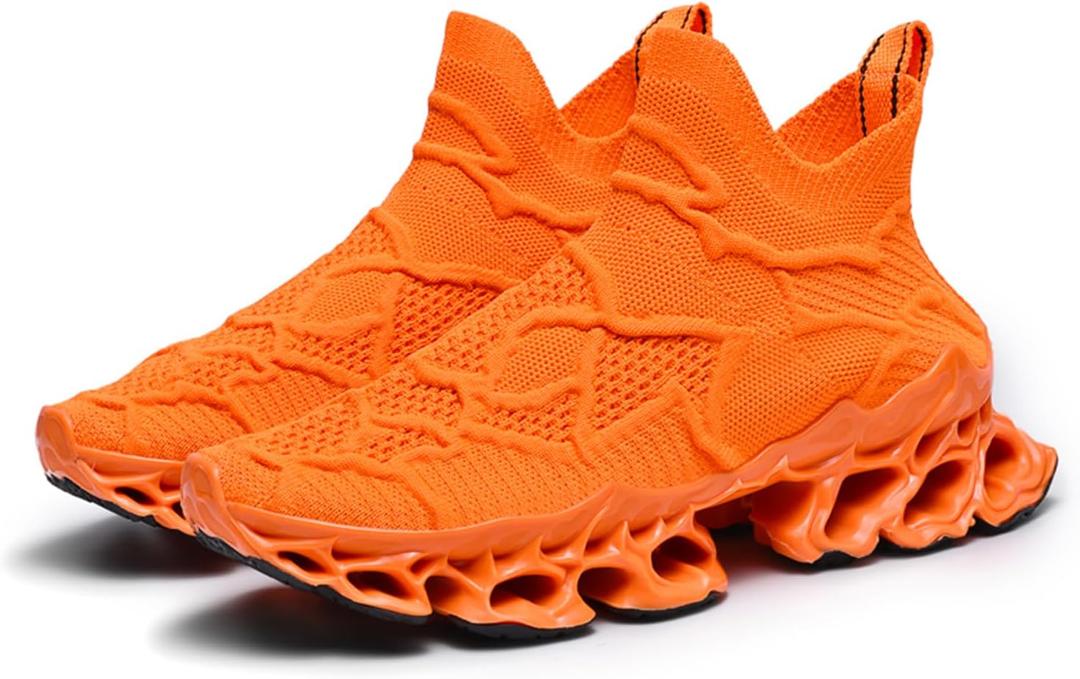 Poramea Mens Slip on Loafers Walking Tennis Shoes Laceless Running Blade Sneakers Mesh Trail Jogging Casual Athletic (12, Orange)