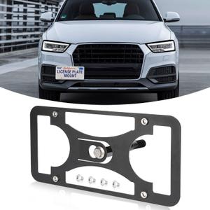 Front Bumper Tow Hook License Plate Mount Bracket Compatible with Audi Q3 (8U) 2015-2018, No Drill Plate Holder, Replacement Frames with Accessories Kit
