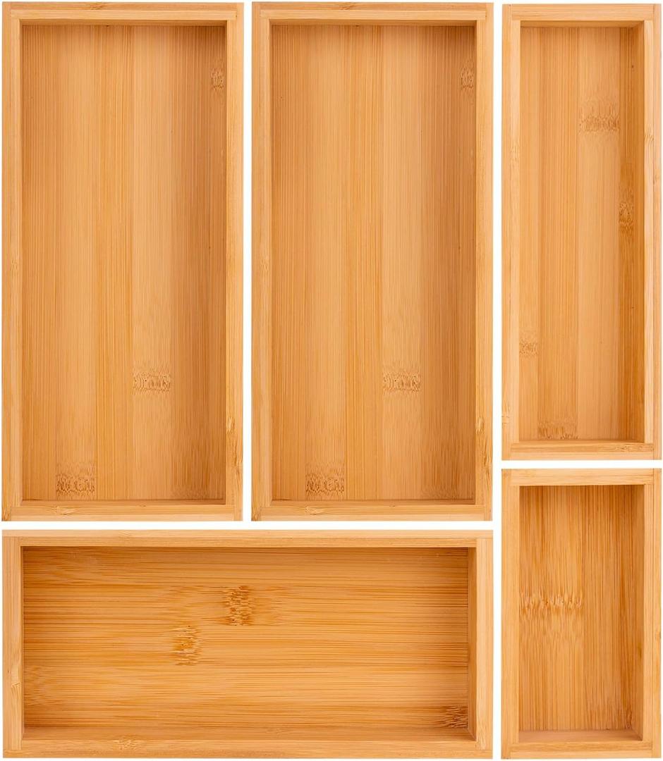 bamboo drawer organizer Set,expandable drawer dividers,wooden storage organizers,drawer organizers for kitchen, bathroom,flatware,Tea Bag Organizer (1 X 5PCS Natural)