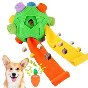 Dog Snuffle Ball-Interactive Puzzle Dog Toys Encourage Natural Foraging Skills Slow Feeder for Training and Stress Relief, Cloth Strip Hiding Food Chew Toys with Squeaky Carrot Toy for Any Size
