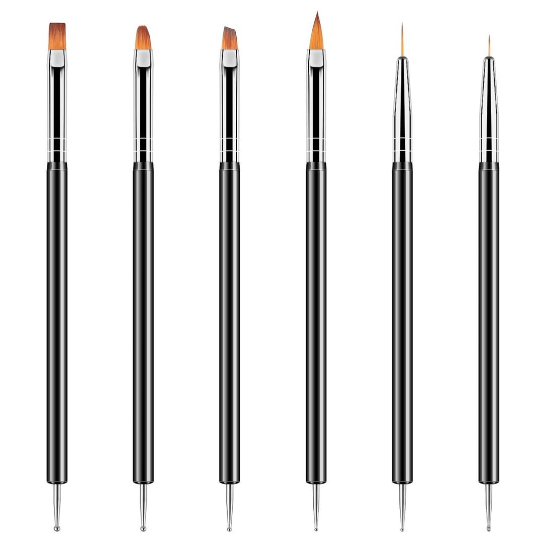 Artdone Nail Dotting Tools 6PCS Double-ended Nail Art Brushes Kit Nail Art Gel Polish Liner Brushes Design Pen For Nail Drawing And Nail Paint Brushes Small Detail Brushes (Black)