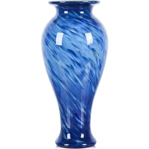 XMGZQ 20" Tall Glass Vases for Floor,Large Hand Blown Sea Glass Flowers Vase for Centerpieces,Jarrones Grandes para Sala Elegantes,for Bookshelf,Bathroom,Countertop,Indoor Office Desktop (Blue)