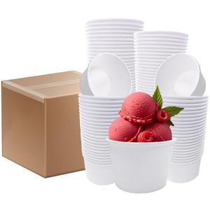 300 Pcs White 8oz Paper Ice Cream Cups, Disposable 8 Oz Ice Cream Cup, Papers Dessert Cup, Paper Cups For Ice Creams Sundae Bar Supplies