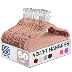 ZOBER Blush Velvet Hangers 50 Pack - Clothes Hangers, Coat Hanger for Pants & Dress Clothes - Non Slip w/ 360 Degree Swivel, Holds up to 10 lbs - Strong Felt Hanger for Clothing