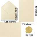 50 Pack Cream A7 Envelopes with Cards 5x7 Thick Folded Cardstock and Gold Stickers for Greeting Cards, Wedding, Birthday, Invitations, Baby Showers (Cream, 5x7)