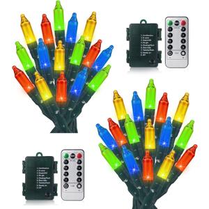 2Pack 50 LED Battery Operated Christmas Lights 17.7 FT, Multicolor Waterproof Mini String Lights with 8 Lighting Modes,Timer, Remote Control, for Tree, Christmas Decoration, Outdoor, Indoor