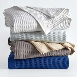 100% Cotton Blue Blanket Twin Size for Bed - Breathable and Soft, Waffle Weave for Summer Spring, 90x66 Inches (Navy) (All Season- Navy)
