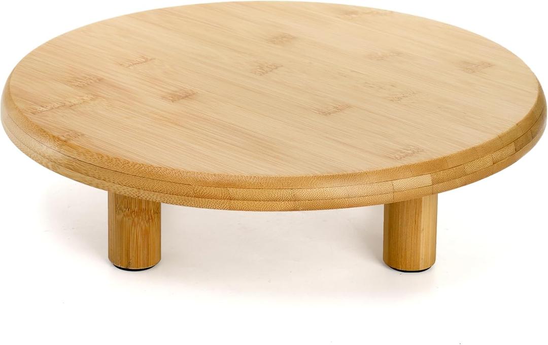 12 Inch Bamboo Cake Stand, 3.3''H Round Pedestal Tray, Decorative Display Risers with Legs, Dessert Plate Holder Tray for Birthday Wedding Baby Shower Tea Party Table Display Countertop