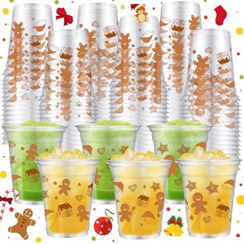 WPDISCZ 50Pcs Christmas Gingerbread Man Party Plastic Cups 12 oz Disposable Christmas Party Cups Gingerbread Man Drinking Cup for Xmas Holiday Party Supplies
