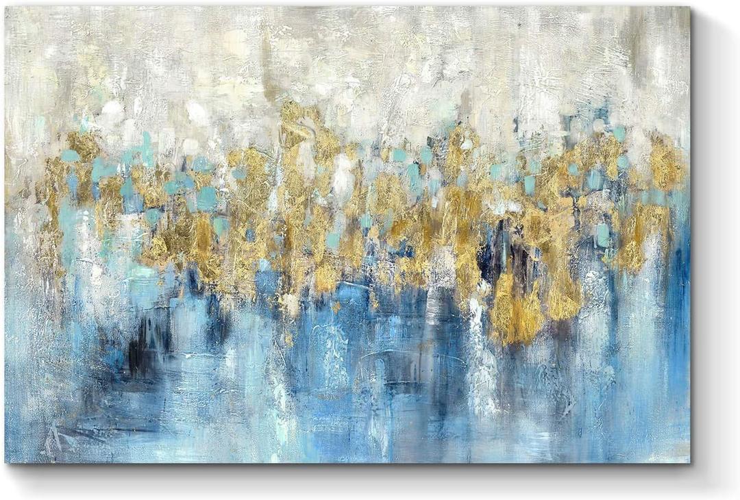 TAR TAR STUDIO Abstract Painting Canvas Wall Art: Blue Picture Hand Painted Artwork for Bedroom (36''W x 24''H, Multiple Sizes) (Lake)