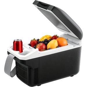 Iceblue Electric Cooler with Type-C, 8 Liter /11 Cans Mini Fridge with Belt, 9V Type-C Thermoelectric Dual-use Car Refrigerator, Car Fridge for Car, Dorm, Travel, Picnic, Gift (Black)