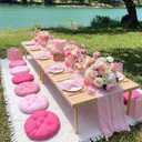 Beeveer 71x150'' Extra Large Outdoor Picnic Blanket with Pink Table Runner 12 Napkins and 12 Pink Floor Pillow Cushions for Picnic Party Camping Wedding Bachelorette Birthday Baby Shower Decor