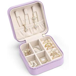 Vlando Small Travel Jewelry Box Organizer - Girls Women Gift Rings Earrings Necklaces Jewelry Storage Display Case Purple