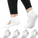 COOLMATE Pilates Socks with Grips for Women, Yoga Socks, Crew Non Slip Women for Barre, Pilates Gifts for Women (White)