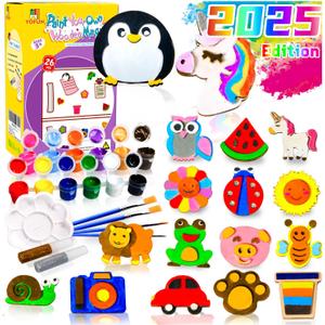 2 x YOFUN Paint Your Own Wooden Magnet - Wood Painting Craft Kit and Art Set for Kids, Art and Craft Supplies Party Favors for Boys Girls Age 4 5 6 7 8, Easter Crafts & Basket Stuffers (Large)