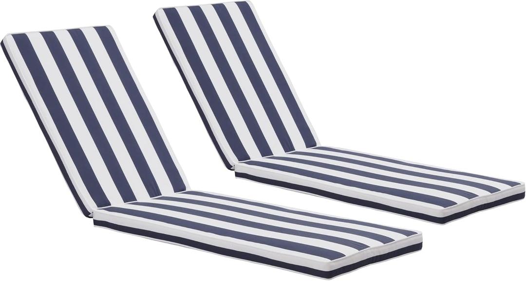 Only choice 2 Pcs Set Outdoor Lounge Chair Cushions Patio Chaise Lounge Replacement Cushions Furniture Seat Cushions (Blue+White Stripes-2 pcs), 74.4"x 22.05"x 2.76"