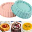 HUAKENER 2 Pcs Charlotte Cake Pan, 8 Inch Round Cake Pan, Nonstick Silicone Cake Molds for Cheese Cake, Chocolate Cake, Rainbow Cakes, Strawberry Shortcake, Brownie Tart Pie, Bule and Pink