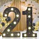 21th Birthday Decorations for Her Him, Decorative LED Light up Numbers for 21th Birthday Party, Glitter Black Marquee Number for for 21 Wedding Anniversary
