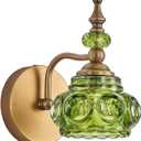 Vintage Wall Sconces Bathroom Vanity Lighting Fixtures Beautiful Wall Light with Green Glass Lampshade for Bedside Bedroom Doorway Bathroom