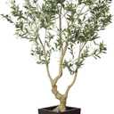 Faux Olive Tree 7ft - Olive Trees Artificial Indoor with Brown Tall and Large Planter - Fake Olive Tree with Natural Wood Trunk and Lifelike Fruits for Home House Office Decor