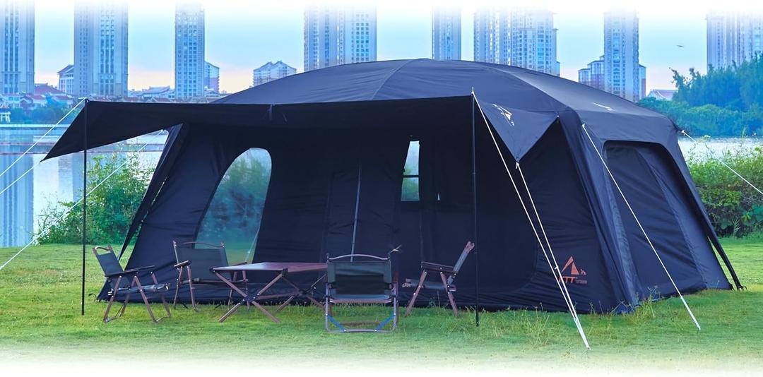 Extra Large Tent 12-14 Person,Family Cabin Tents,2 Rooms,Straight Wall,2 Doors 4 Windows with Mesh,Waterproof,Straight Wall,Big Tent for Outdoor,Picnic,Camping,Gathering(Brown)