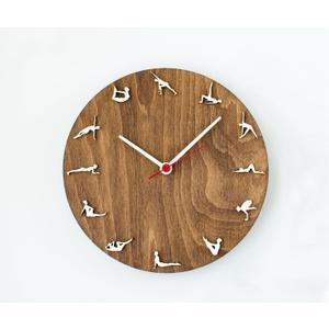 Pilates clock 10" diameter, Wood clock with pilates poses