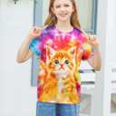 SunFoucs Girls Kids Shirts Size 5-12 Tie Dye Casual Tshirt Short Sleeve Crewneck Tee Top (M)