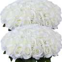 52pcs Ivory Roses Artificial Flowers Ivory White Roses Fake Flowers Silk Roses with Stems for DIY Wedding Bouquets Bridal Shower Centerpieces Arrangements Party Decorations