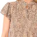 CeCe Women's Leopard Print Double Flutter Sleeves Open Collar Hidden Placket Top (M)