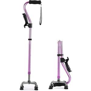 LIXIANG Walking Canes Stablize Women Quad Canes for Seniors & Adults Foldable Adjustable for Men & Women Heavy Duty Freestanding Cane for People with Leg Injuries 3 footings (Purple)