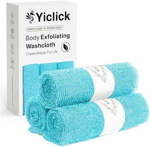 Yiclick Exfoliating Washcloth Towel- Exfoliating Body Scrubber Exfoliator, Back Scrubber for Shower Bath, Exfoliate Rags Wash Cloths, Loofah Lufa Sponge, Body Scrub & Exfoliation Women Men (Blue)