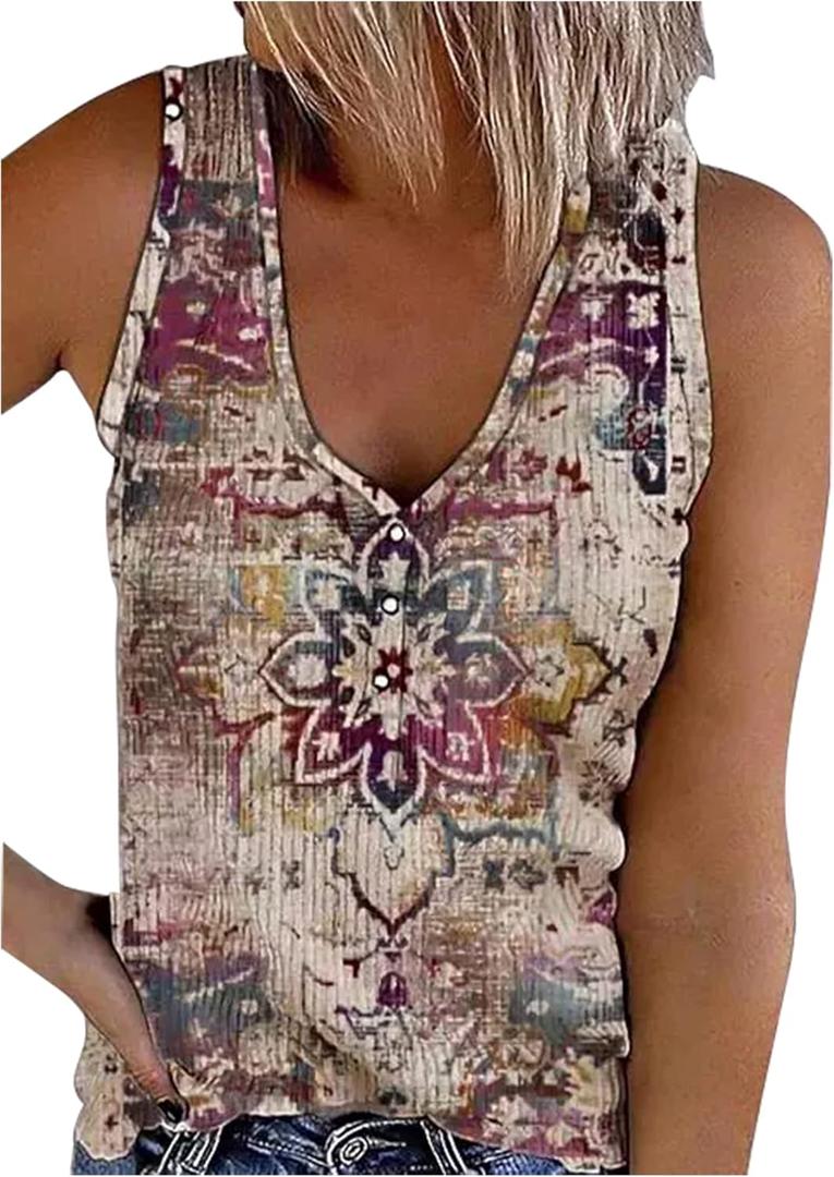Tank Tops for Women Summer Tank Tops Racerback Boho Graphic Tank Tops Womens Tops Dressy Casual Sleeveless Tops Trendy (Medium, Ribbed Mandala)