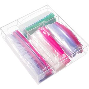 Aquiver Acrylic Bags Storage Organizer - Baggie Bags Drawer Organizer & Plastic Food Storage Bags Holder - Compatible with Gallon, Quart, Sandwich, Snap, Freezer, Slider Bags (Clear)