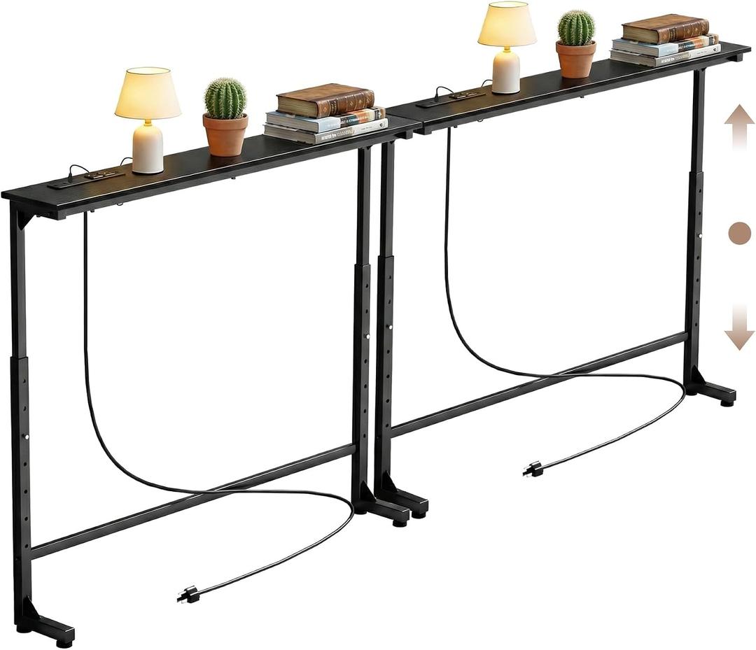 Adjustable Height Narrow Sofa Table with Built-in Power Outlets, 78" Long Console Table Behind Couch Table with Charging Station Skinny Entryway Table for Living Room & Hallway (Black), 78IN