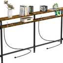 Keelian 70 Inch Double-Layer Narrow Console Sofa Table with 2 Power Outlets&4 AC Plugs&4 USB Ports, 4.9' Extension Cord Included, Behind Couch Table for Living Room/office Easy Assembly - Rustic Brown