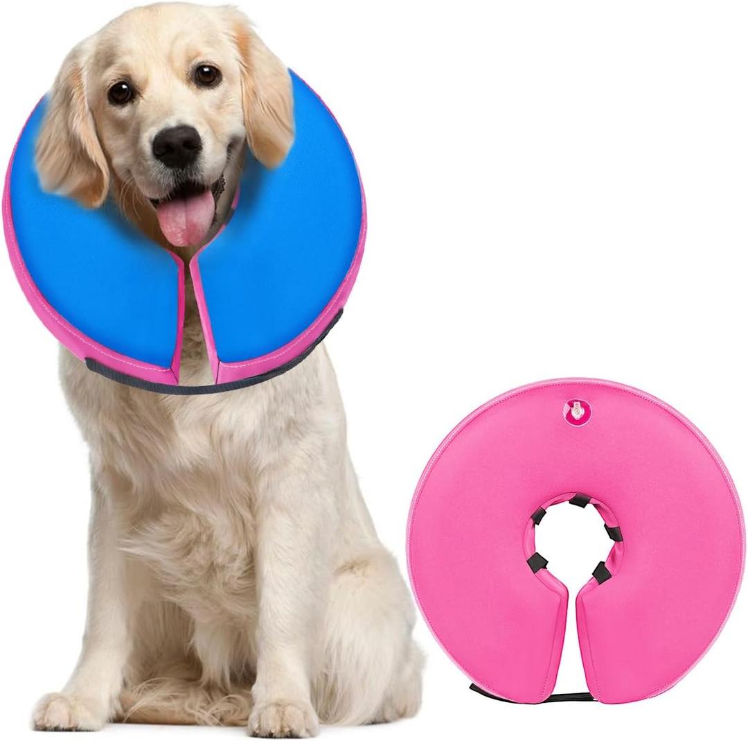MIDOG Soft Inflatable Dog Cone, Donut E-Collar Alternative for After Surgery, Prevents Licking, Allowing Normal Eating & Vision,Comfortable Recovery Collar for Small Medium Large Dogs&Cats,PinkBlue-L+